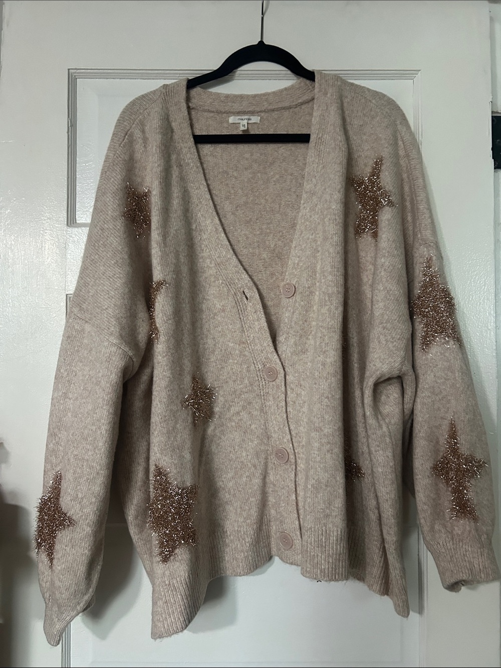 Maurices Beige Star-Accent Button-Front Cardigan